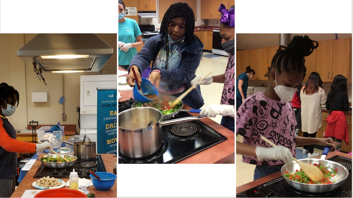 3 images of kids cooking