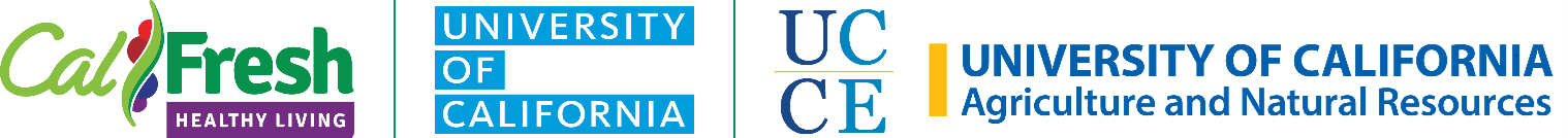 Program logos for Cal Fresh Healthy Living, University of California, and UC Agriculture and Natural Resources