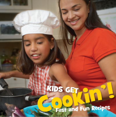 mom and her daughter cook on the cover of Kids get cookin'! 