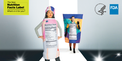 the new nutrition facts label what's in it for you? FDA - two people wearing the food label walk on a runway