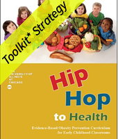 yellow toolkit strategy banner over the Hip Hop to Health cover page with kids holding healthy foods