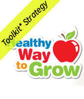 Healthy way to grow with a drawing of an apple and the yellow toolkit* strategy banner