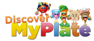 Discover MyPlate with cartoon images of the food groups 