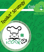 iCook cooking, eating, and playing together with yellow toolkit* strategy banner