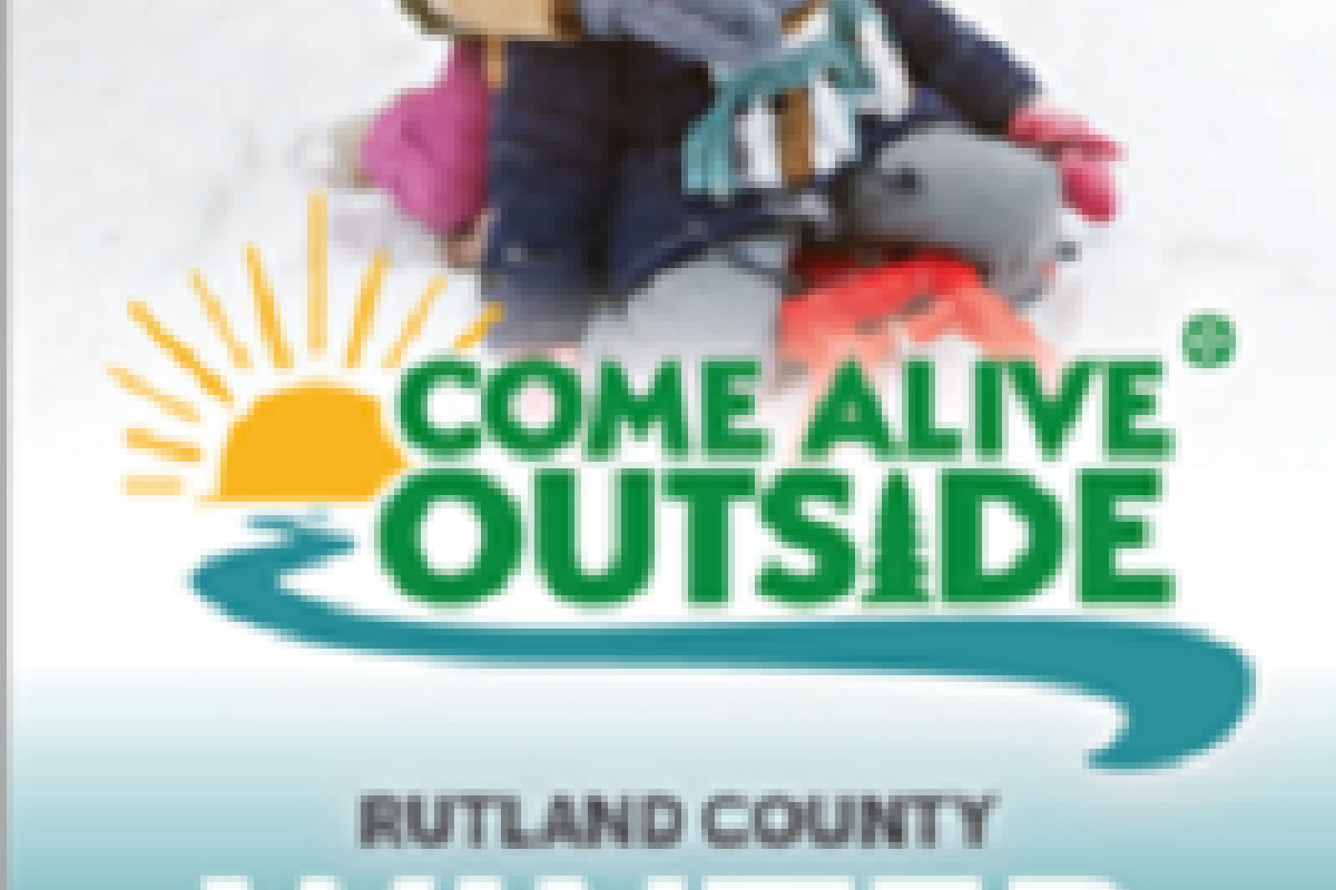 Come Alive Outside Rutland County Winter Passport 2022 cover with an image of kids playing in the snow