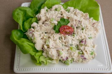 chicken salad on a bed of lettuce