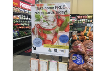 Rethink your drink display in a grocery story with free recipe cards for customers to take
