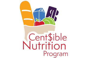 Cent$ible Nutrition Program logo with grocery bag and food items
