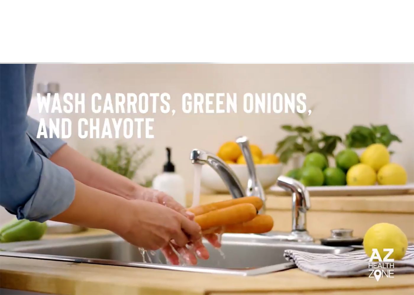 wash carrots, green onions, and chayote with a screen shot of a woman washing carrots
