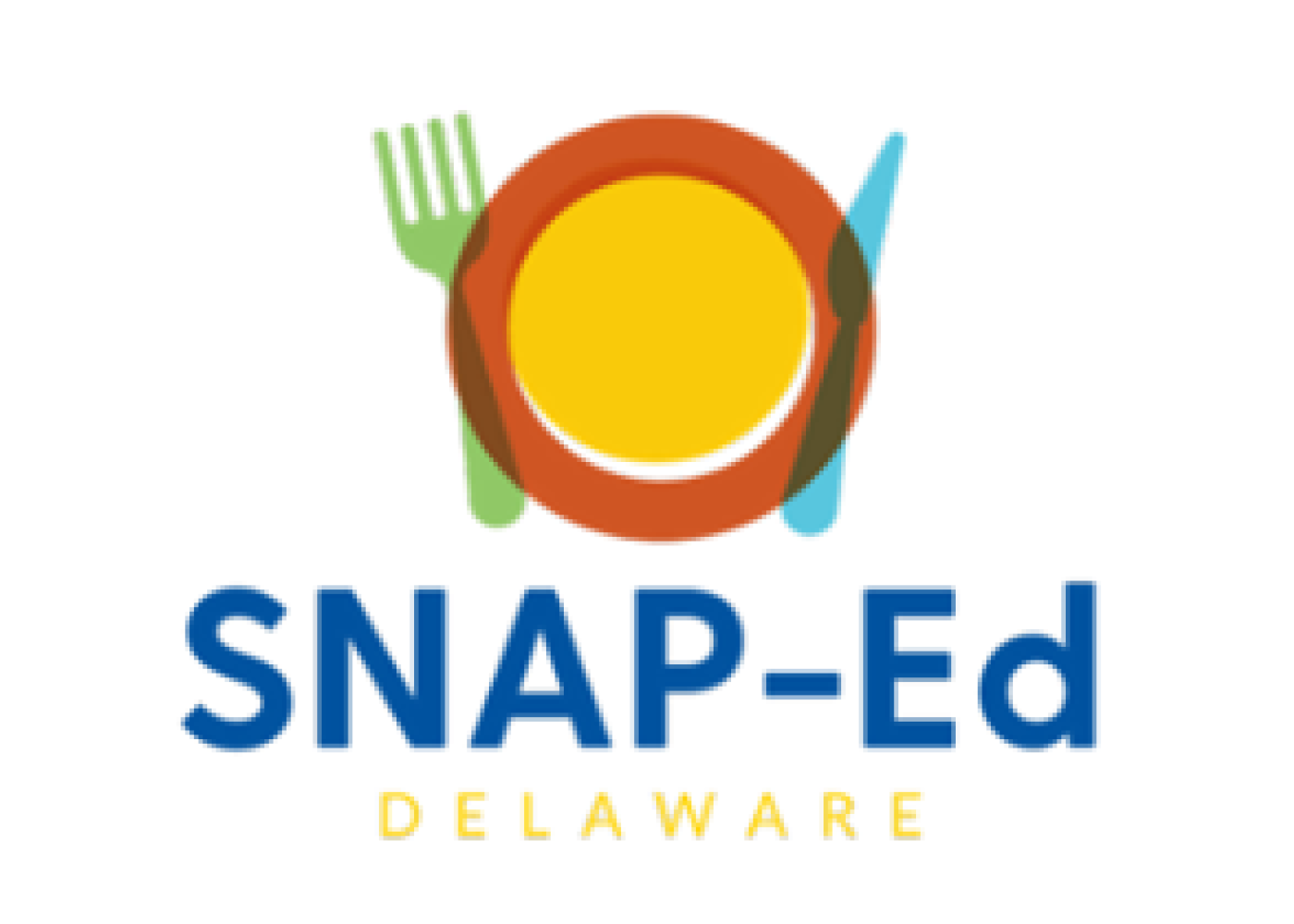SNAP-Ed Delaware with a image of a plate, green fork, blue knife