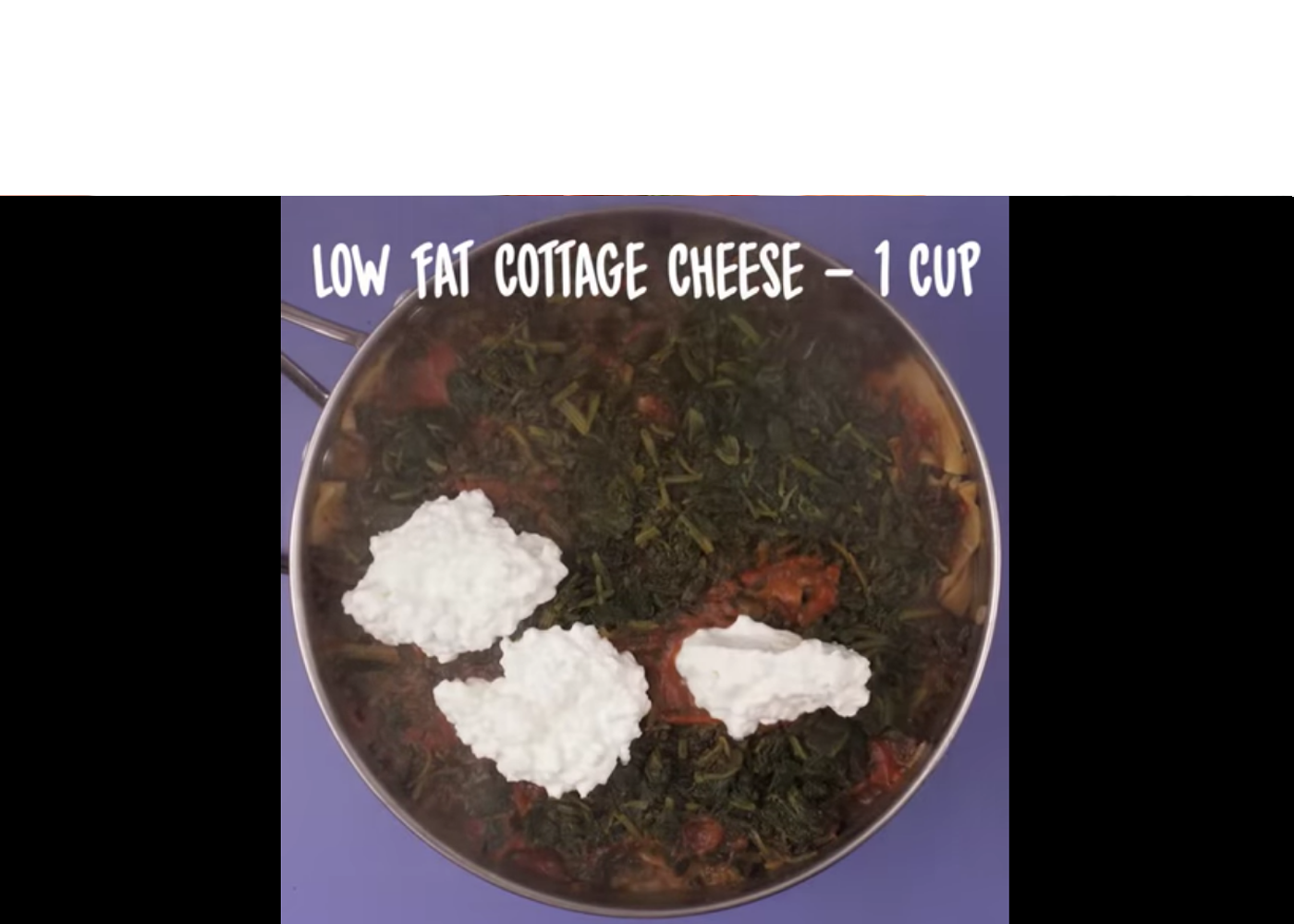 text "low fat cottage cheese - 1 cup" with an image of a recipe with cottage cheese on top