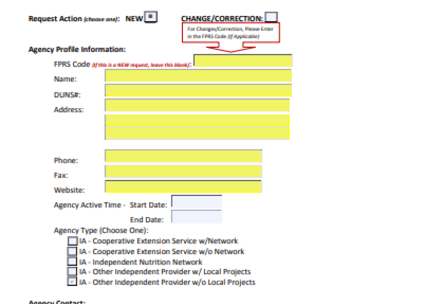 SNAP-Ed State and Implementing Agency Profile Request Form