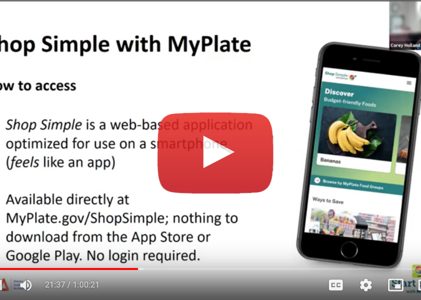 Screenshot of the Shop Simple with MyPlate webinar