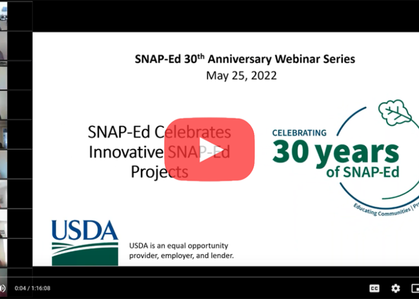 SNAP-Ed Celebrates Innovative SNAP-Ed Projects; SNAP-Ed 30th Anniversary Webinar Series May 25, 2022