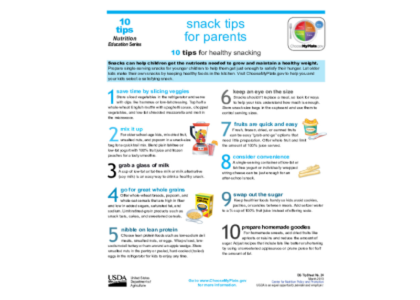 thumbnail of "Snack Tips for Parents" handout