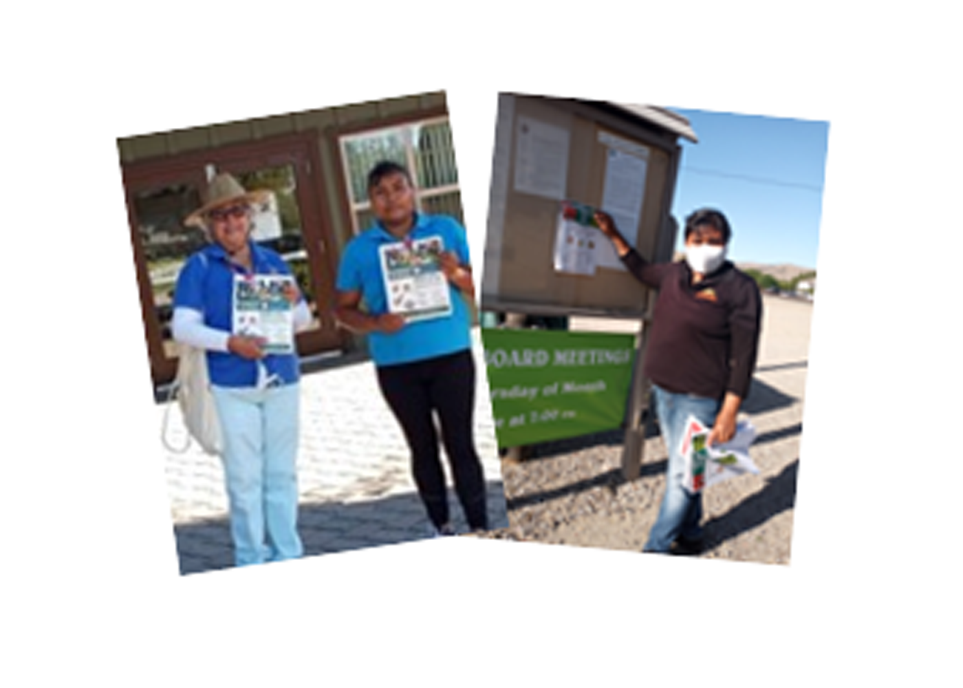 2 photo collage of adults holding nutrition education materials displayed in a community.